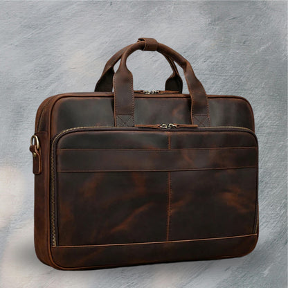 Men's Tote Leather Briefcase dark brown color main view
