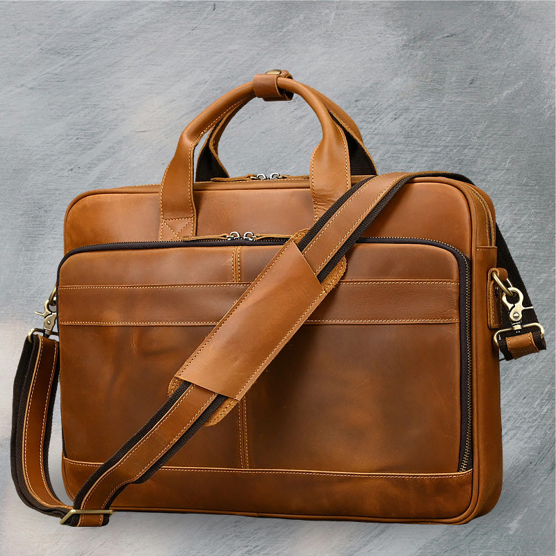 Men's Tote Leather Briefcase light brown color main view