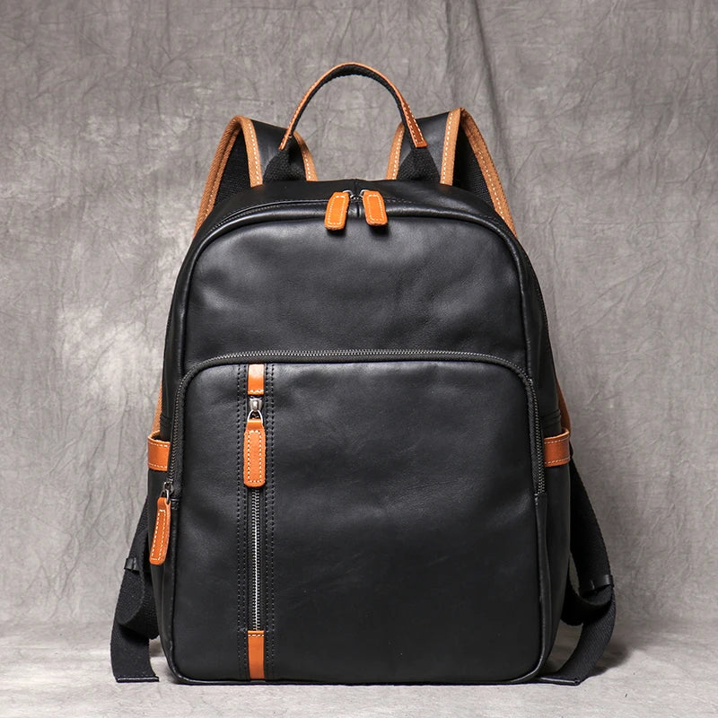 Men's Casual Journey Leather Backpack black front