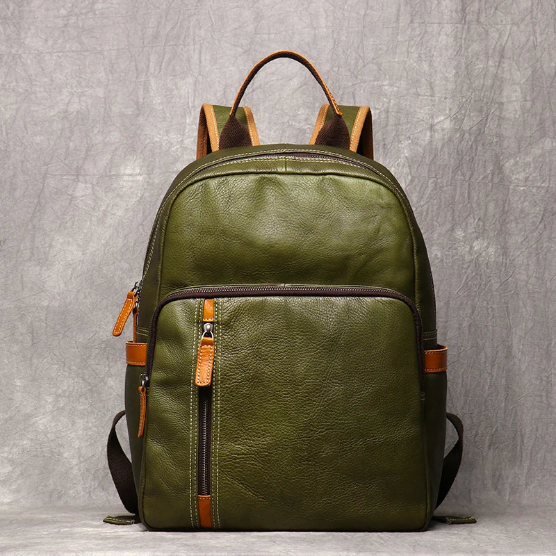 Men's Casual Journey Leather Backpack green front