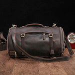 Men's Bucket Leather Backpack on the table