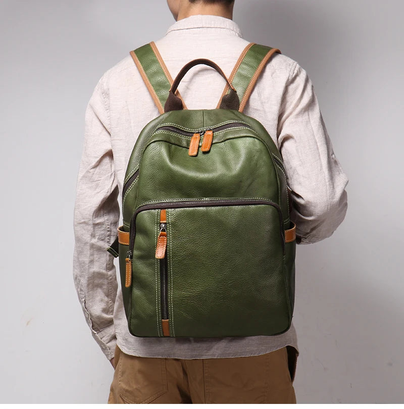 Men's Casual Journey Leather Backpack green man back