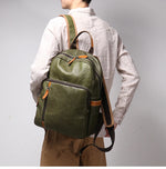 Men's Casual Journey Leather Backpack green man side