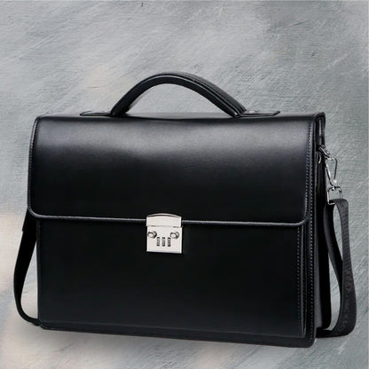 Men’s Crossbody Leather Briefcase black color main view