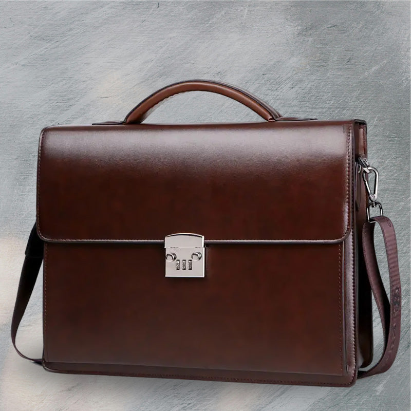 Men’s Crossbody Leather Briefcase brown color main view