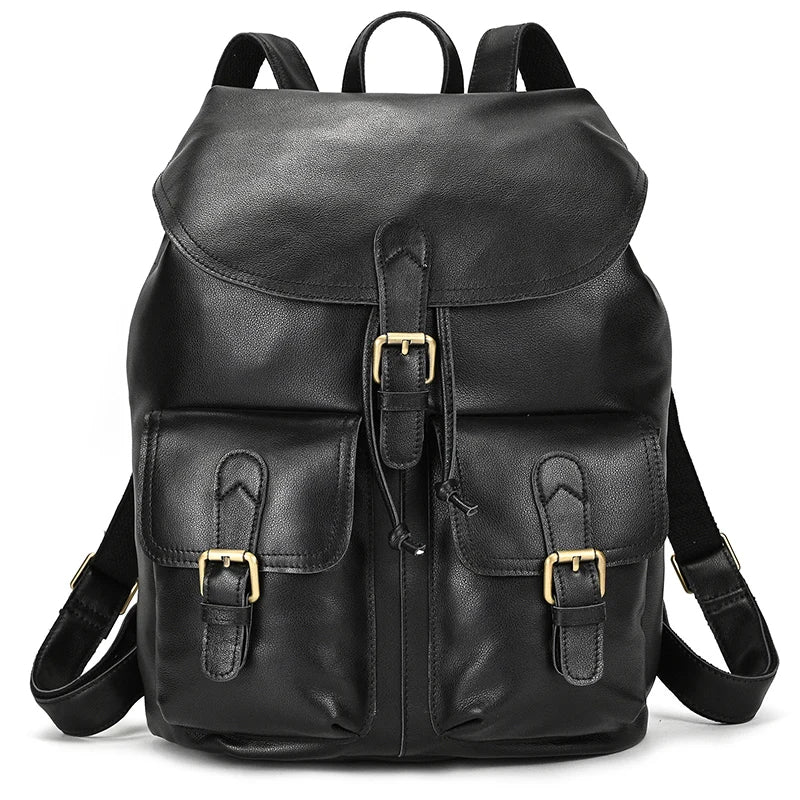 Mens Classic Leather Backpack black main