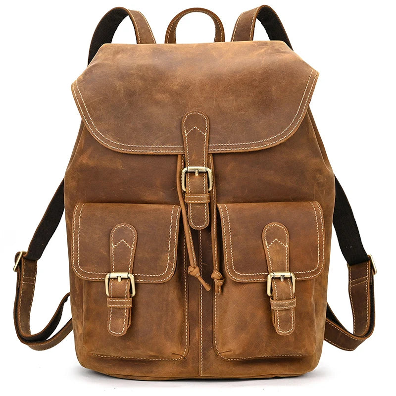 Mens Classic Leather Backpack brown main view