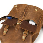 Mens Classic Leather Backpack brown pockets