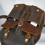 Mens Classic Leather Backpack dark brown on table