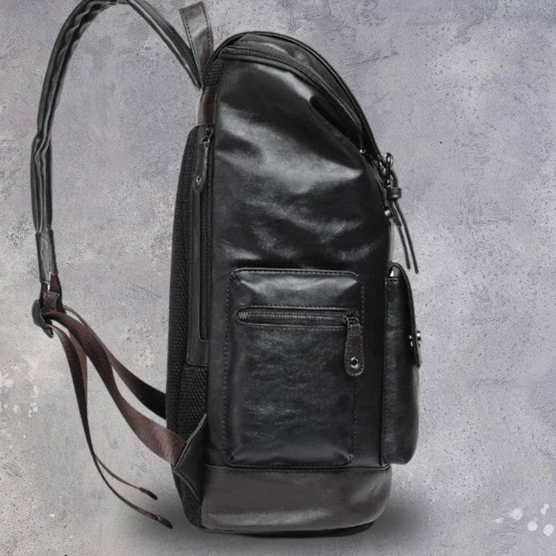 Mens Classic PU Leather Backpack side view