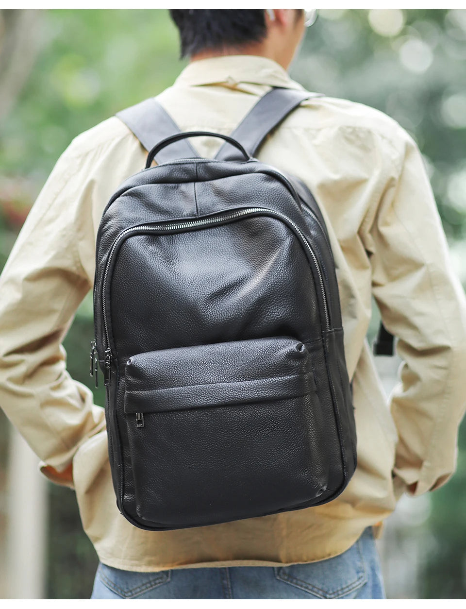 Mens Student Leather Backpack man with backpack 1
