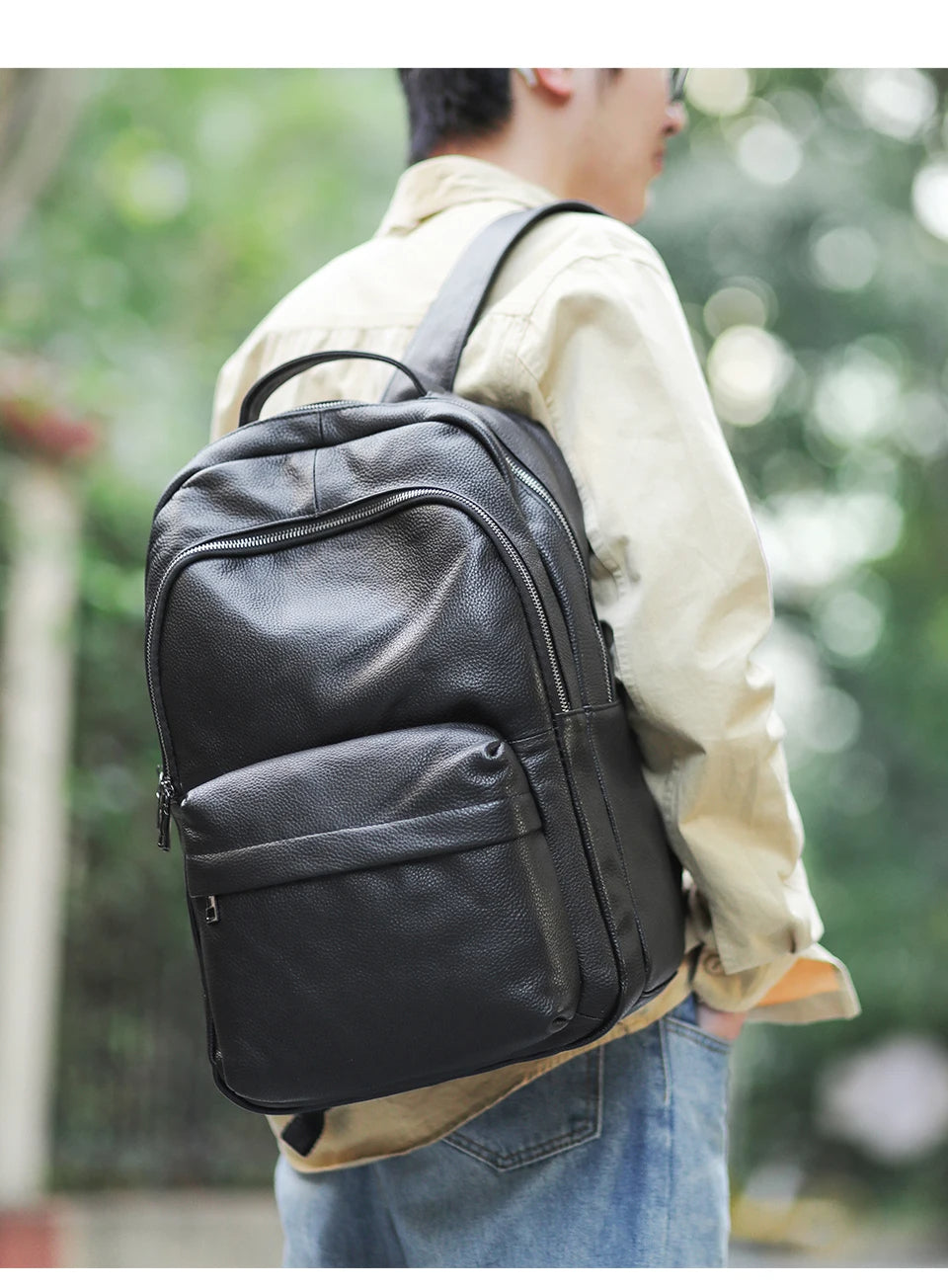 Mens Student Leather Backpack man 2