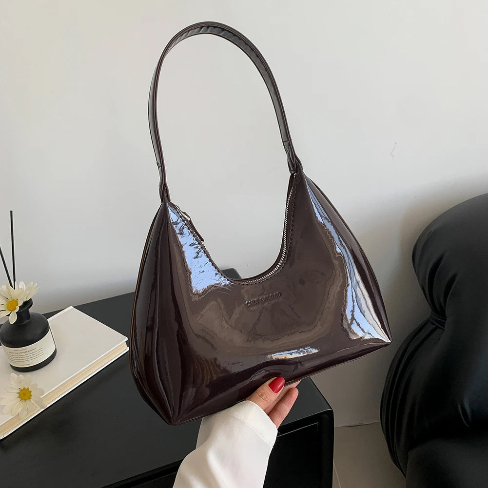 Trendy Women's Patent Leather Hobo Bag coffee