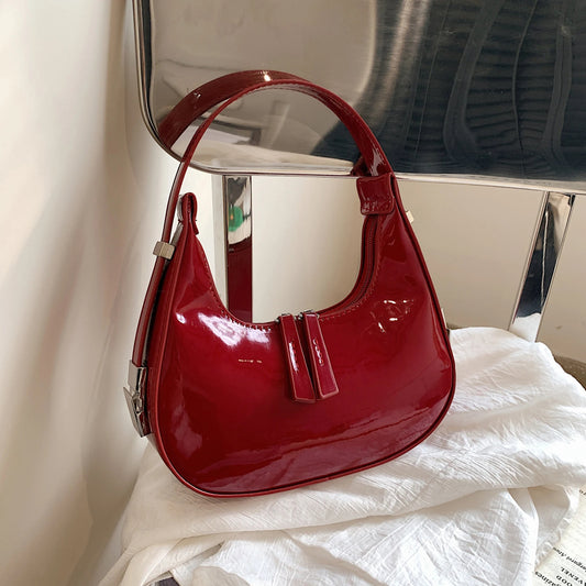 Trendy Women's Patent Leather Hobo Bag red