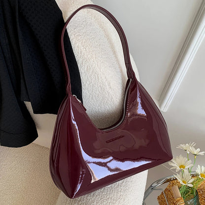 Trendy Women's Patent Leather Hobo Bag wine red
