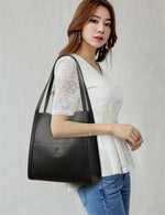 Zmbird Women's Soft Leather Tote Bag woman wearing black color